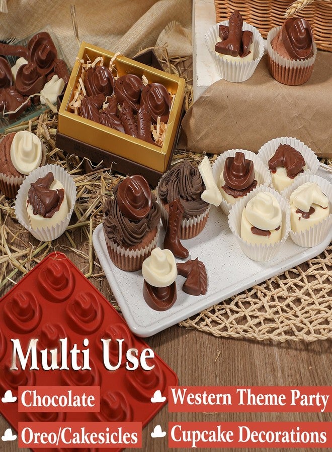 وي بيك قوالب شوكولاتة ويبيك على شكل قبعة رعاة البقر وحذاء رعاة البقر وحصان، قالب سيليكون على شكل رعاة البقر للكب كيك وتزيين الكيك، لحفلات بطابع غربي، عبوة من قطعتين - Image 3