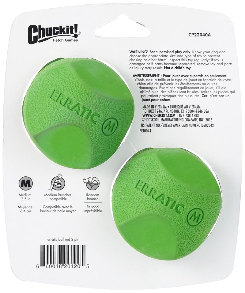 Chuckit! Erratic Ball Dog Toy, Medium (2.5 Inch), Pack of 2 Indoor and Outdoor Dog Toy - Image 3