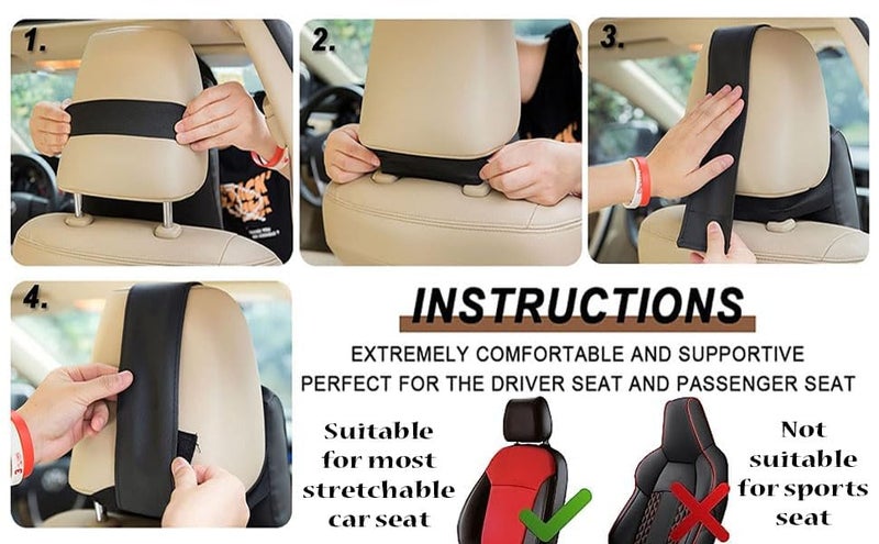 YUJASV Memory Foam Car Neck Rest Pillow Seat Cushion Neck Support Headrest Ergonomic Help Relieve Neck Pain for Driver Front Back Seat, Office Chair, Fit Most Vehicles (Black Pack of 2) - Image 3
