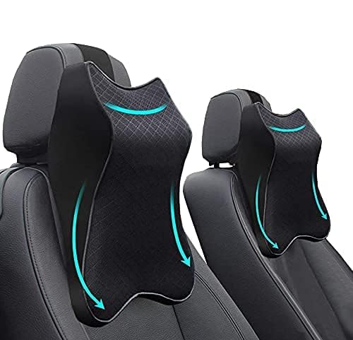 YUJASV Memory Foam Car Neck Rest Pillow Seat Cushion Neck Support Headrest Ergonomic Help Relieve Neck Pain for Driver Front Back Seat, Office Chair, Fit Most Vehicles (Black Pack of 2) - Image 1