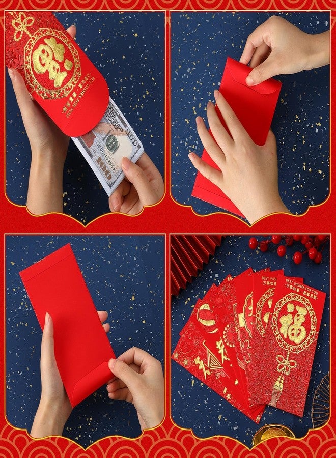 UPINS Chinese New Year Red Envelopes 2024, 48Pcs Lucky Hong Bao Money Red Envelopes Lunar Traditional Red Packets Envelopes for Spring Festivel Birthday Wedding Supplies Decor(3.5x6.6inches) - Image 4