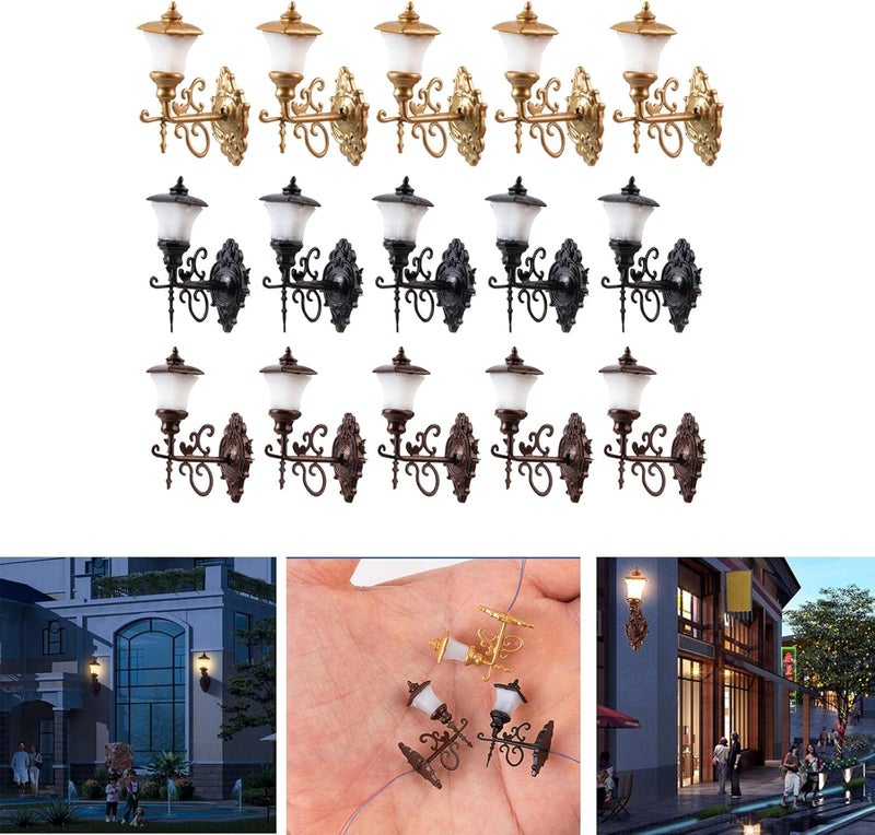15pcs 1:87 Scale Miniature Wall Sconces LED Model Street Lamps for Garden Railroad Landscape - Image 4