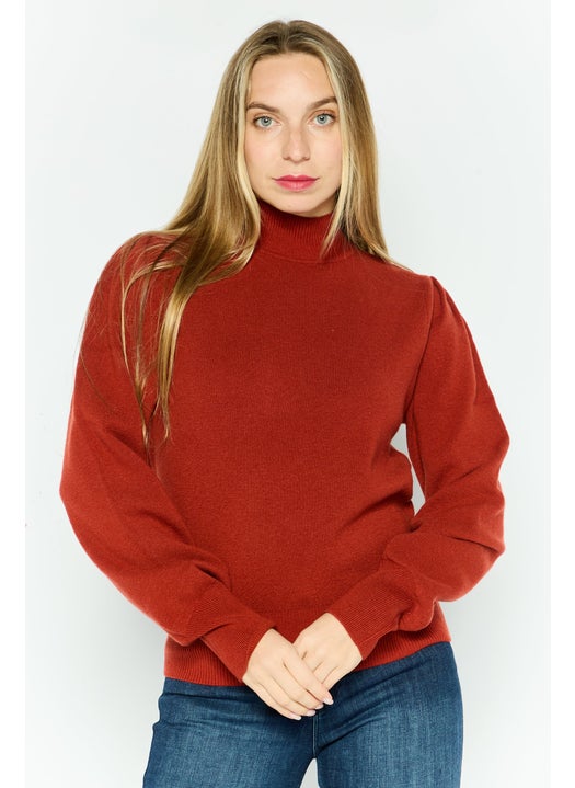 Women Turtle Neck Solid Sweater, Red