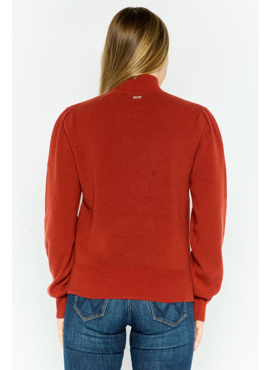 Women Turtle Neck Solid Sweater, Red