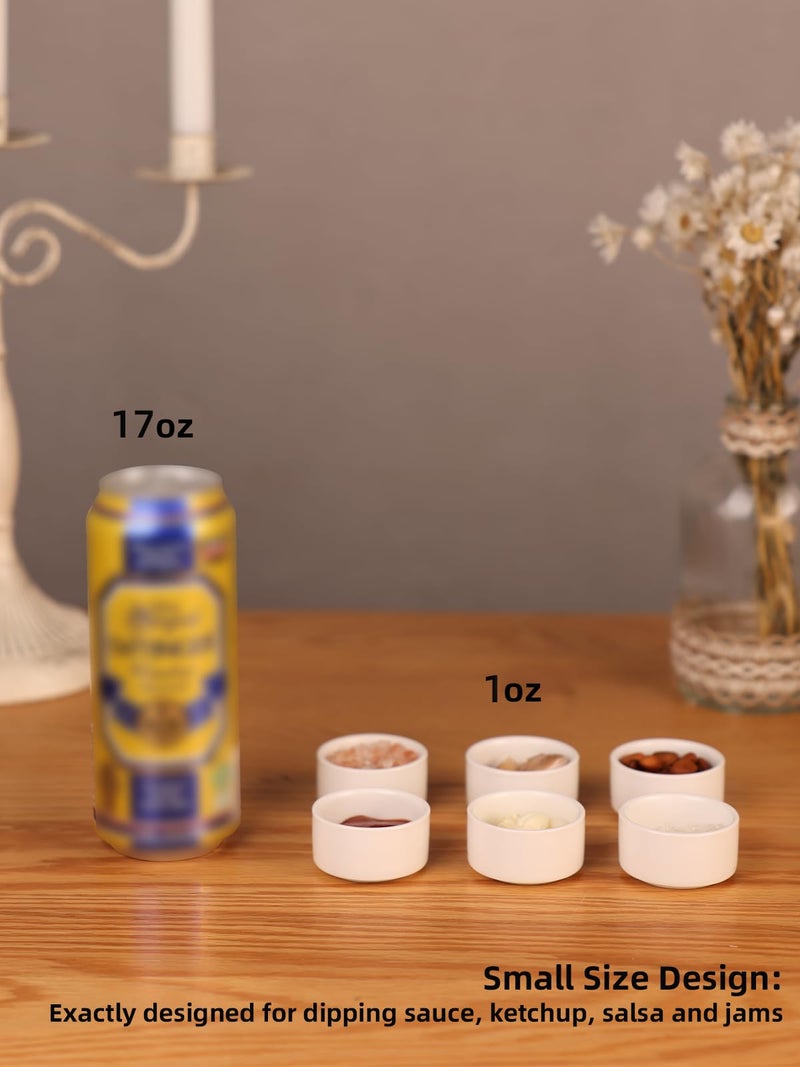 HAOTOP 1 oz Mini Porcelain Ramekins Set of 6, Small Ceramics Souffle Dish, Exactly Designed for Dipping Sauce, Ketchup, Salsa and Jams, 30ml White - Image 3
