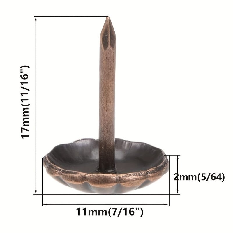 Antique Style 120pcs Golden Upholstery Tacks Nails Flower Pattern Bronze Decorative Vintage - Image 3