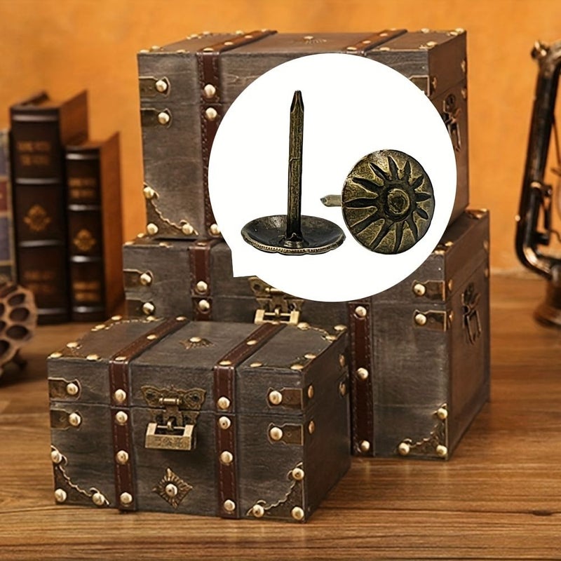 Antique Style 120pcs Golden Upholstery Tacks Nails Flower Pattern Bronze Decorative Vintage - Image 5