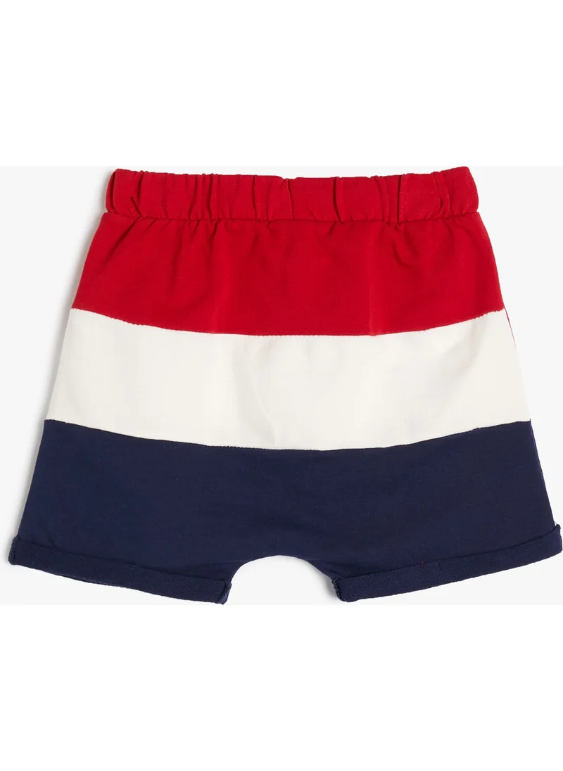 KOTON Cotton Shorts Tie Waist Color Block Pocket Cotton