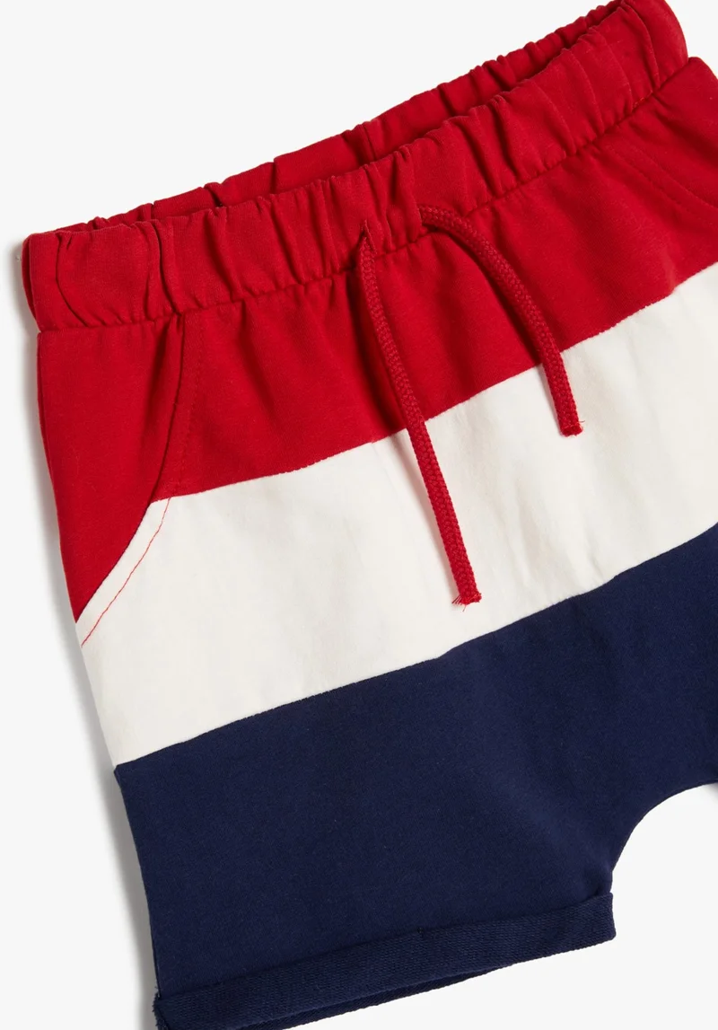 KOTON Cotton Shorts Tie Waist Color Block Pocket Cotton