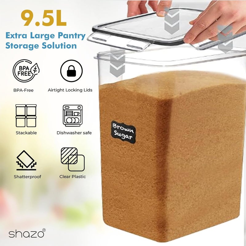 Shazo 2 PC (9.5L | 321 Oz) Extra Large Bulk Food Storage Containers with Airtight Lids for Flour, Sugar, Rice, Cereal & Pasta - Leakproof, BPA-Free Plastic Canisters for Kitchen & Pantry Organization - Image 4