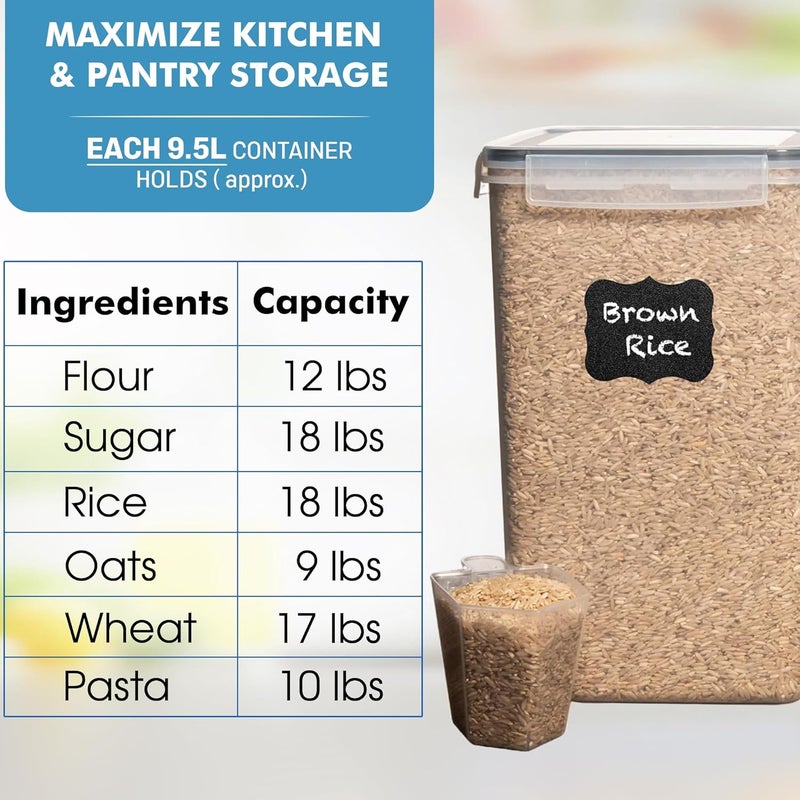 Shazo 2 PC (9.5L | 321 Oz) Extra Large Bulk Food Storage Containers with Airtight Lids for Flour, Sugar, Rice, Cereal & Pasta - Leakproof, BPA-Free Plastic Canisters for Kitchen & Pantry Organization - Image 3