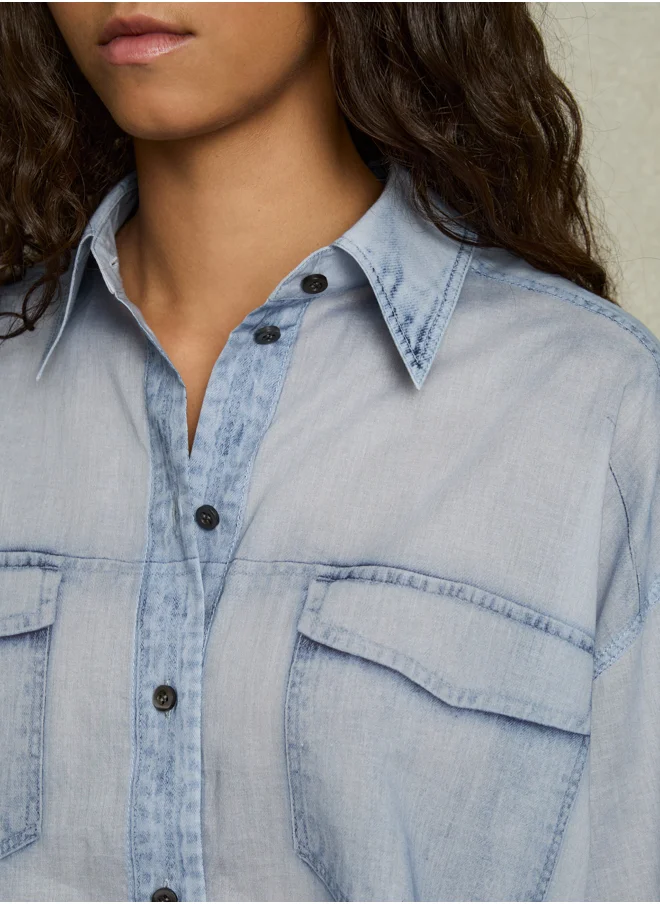 REISS Denim Print Shortsleeve Top