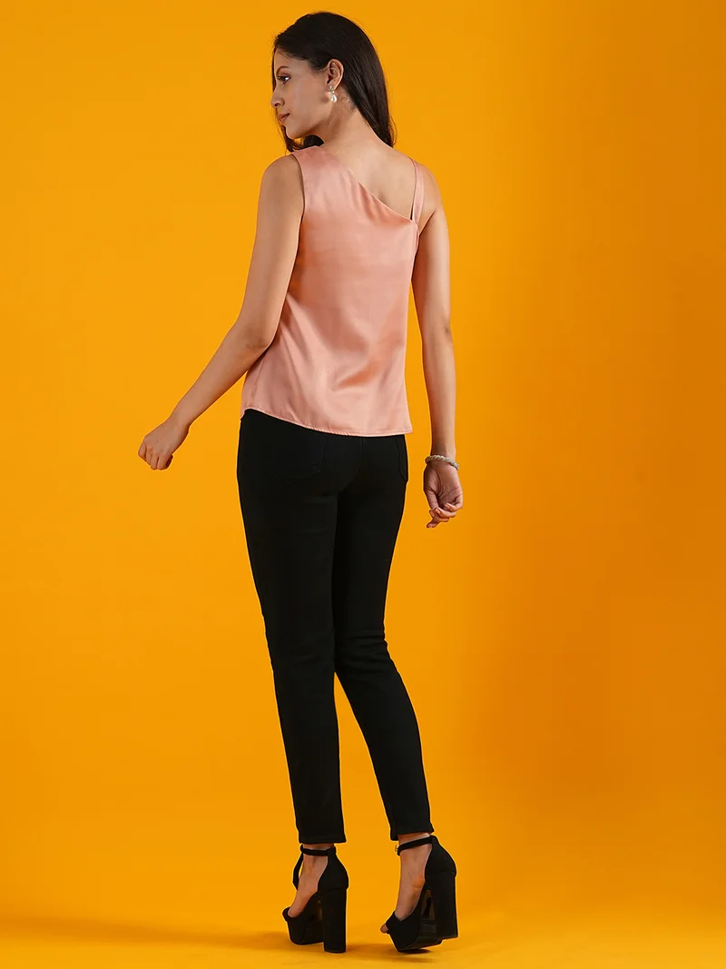 globus Women Pink One Shoulder Tie-Ups Detailed Casual Top