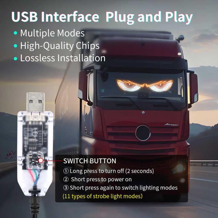 AutoBizarre أضواء LED عيون الشيطان لزجاج السيارة الأمامي مع USB لزجاج السيارة الخلفي عالمي لجميع السيارات والشاحنات والفانات، إلخ (أبيض) - Image 5
