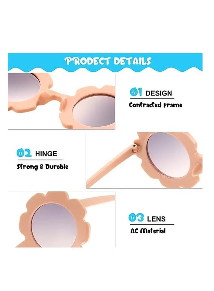 نظارات شمسية للأطفال مكونة من 3 قطع على شكل زهرة، نظارات دائرية للبنات على شكل زهرة، نظارات حماية من الأشعة فوق البنفسجية للشاطئ في الهواء الطلق لحفلات أعياد الميلاد - Image 3