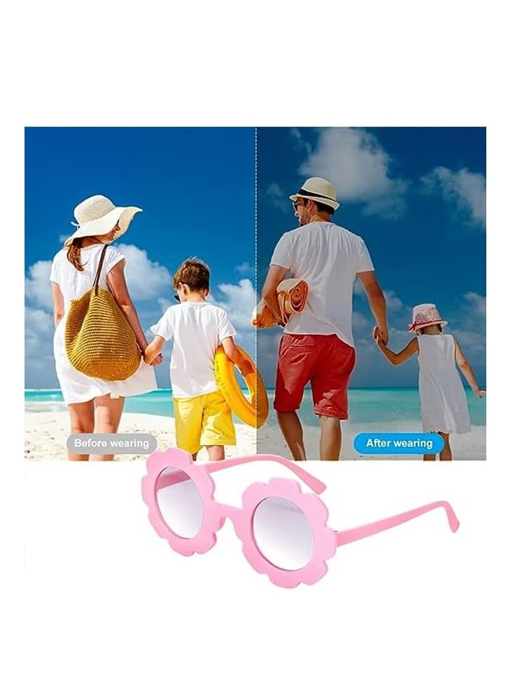نظارات شمسية للأطفال مكونة من 3 قطع على شكل زهرة، نظارات دائرية للبنات على شكل زهرة، نظارات حماية من الأشعة فوق البنفسجية للشاطئ في الهواء الطلق لحفلات أعياد الميلاد - Image 4