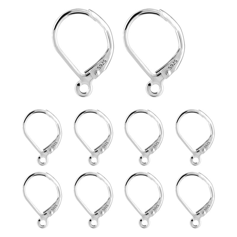10pcs 925 Sterling Silver Leverback French Earring Hooks 10x16mm Hypoallergenic Earring Hooks Set Interchangeable Earring Dangle Hooks 925 Sterling Silver Findings Earring Supplies for Jewelry Making