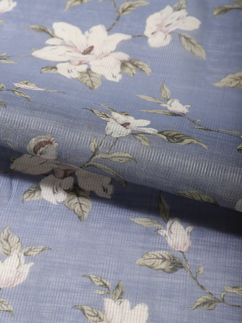 Serene Blue Magnolia Bloom Print Fabric