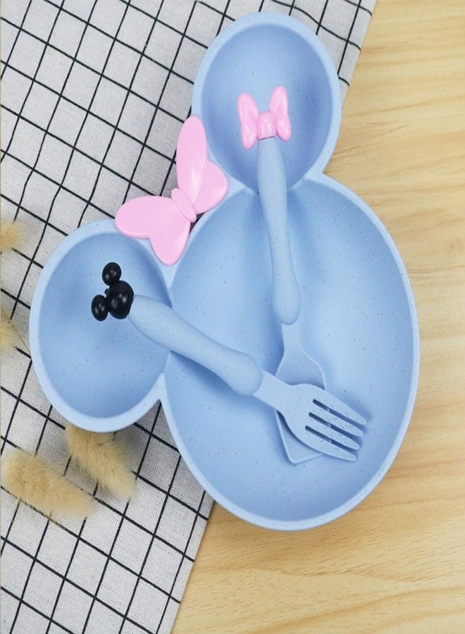 Gugzy Cute Cartoon Theme Eco-Friendly Wheat Straw Natural Bamboo Fibre Dinner Set for Kids, Toddlers & Babies 1 Plate, 1 Spoon and 1 Fork | Mickie Plate Set (Blue) - Image 5