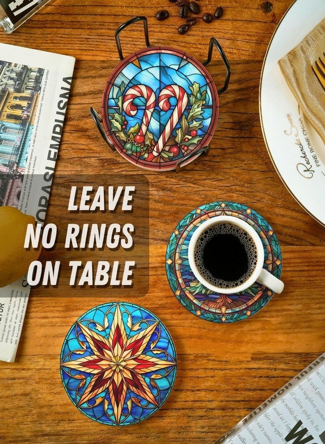 Onebttl Christmas Coaster Set of 6 Gifts, Home Decor, Moving, Housewarming, Ceramic, Absorbent with Cork Base - Image 3