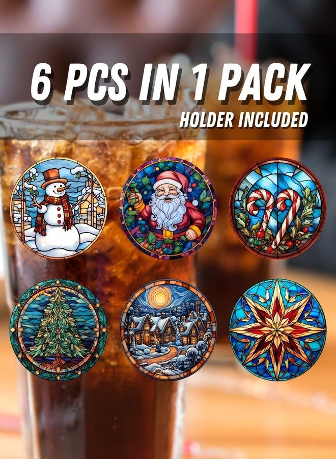 Onebttl Christmas Coaster Set of 6 Gifts, Home Decor, Moving, Housewarming, Ceramic, Absorbent with Cork Base - Image 5