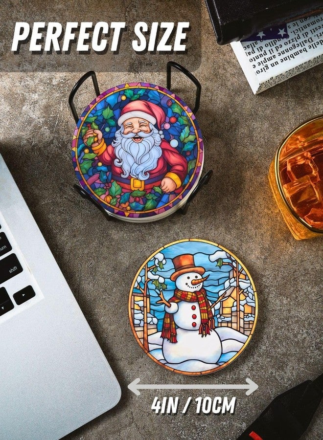 Onebttl Christmas Coaster Set of 6 Gifts, Home Decor, Moving, Housewarming, Ceramic, Absorbent with Cork Base - Image 2