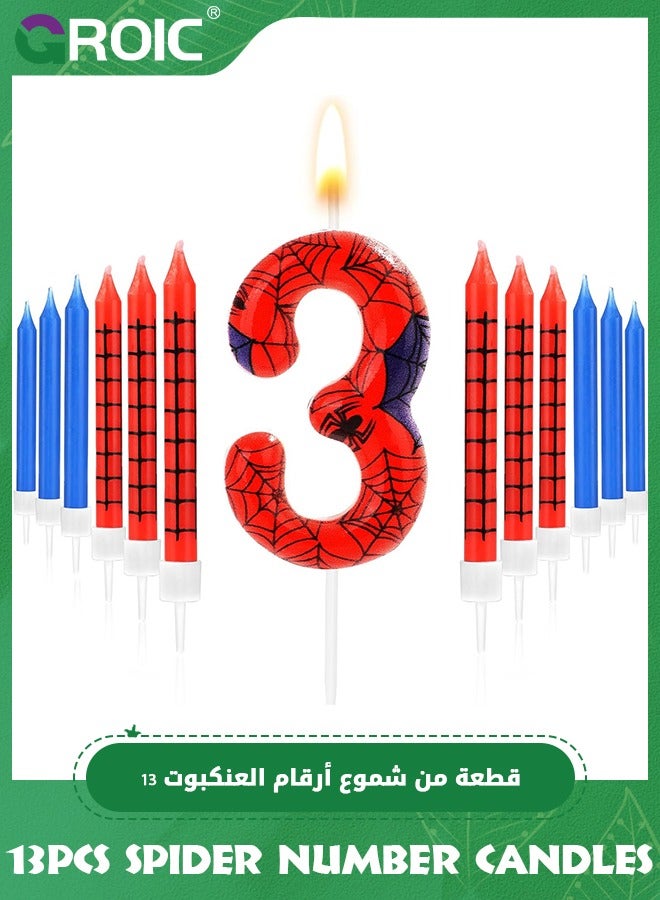 GROIC 13pcs Spider Web Birthday Candles, Number Birthday Candles for Kids ​Birthday Party Spider Theme Decorations, Cake Candles Cake Topper Candle, Candle Number for Birthday Party Supplies (3) - Image 1
