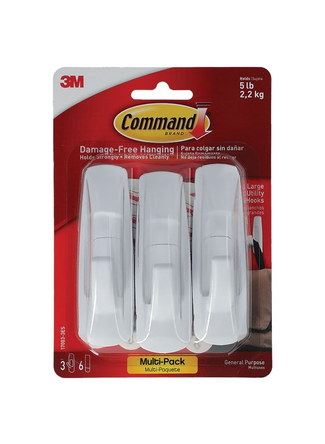 3M Sturdy Self-Adhesive Hook White Large 17003-3ES - Image 1