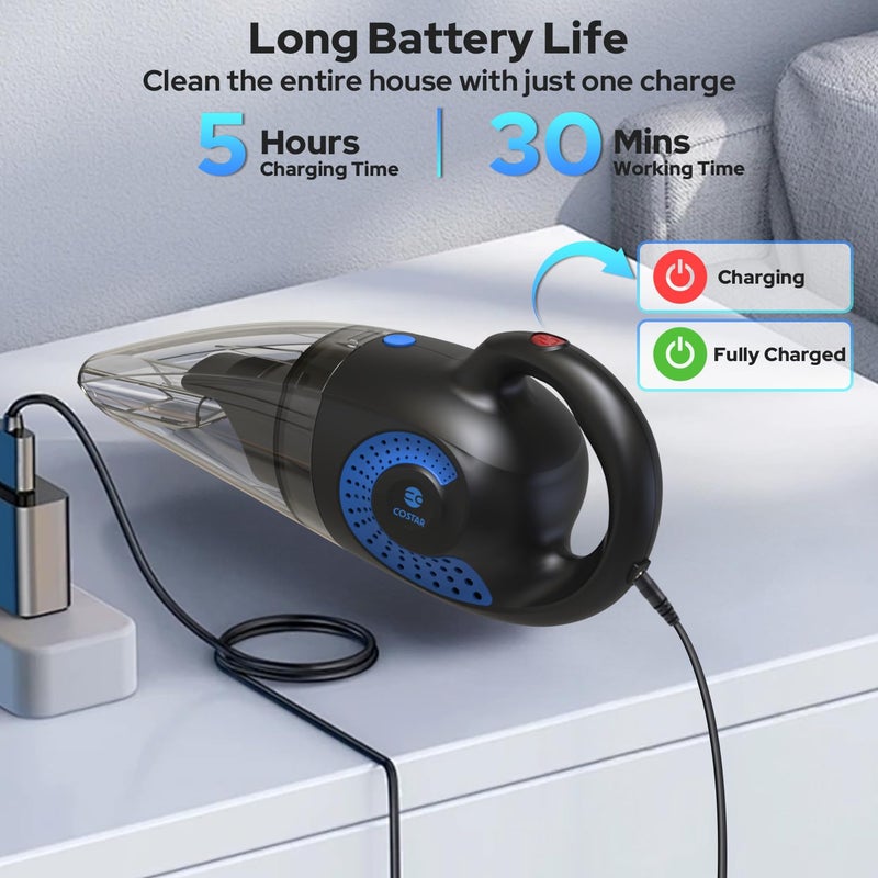 COSTAR Cordless Handheld Vacuum Cleaner for Home and CarWet Dry Use7000Pa Powerful Suction Portable Wireless Vacuum with Superior Motor4 NozzlesWashable FilterUSB RechargeableHeavy Duty - Image 5