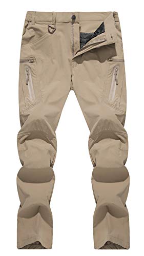 TACVASEN Men's Lightweight Hiking Tactical Pants Waterproof Quick Dry Cargo Work Rain Outdoor Pants 8 Pockets 38 Khaki - Image 1
