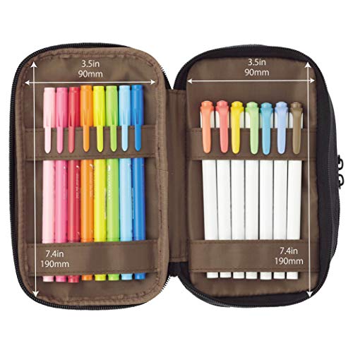 LIHIT LAB Large Capacity Triple Zipper Pencil Case For School Office College, Big Capacity 8 Compartments Pencil Bag Holder Adults Teen Boys Girls, Travel Cosmetics Storage, Jet Black (A7556-124) - Image 3