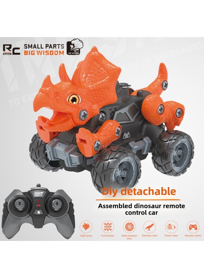 Loquat RC Remote Control Car Dinosaur Toy Car Light Spray 2.4G Electric Toy Disassembly DIY6101 Men-Color:6103 Triceratops + Open Box - Image 2