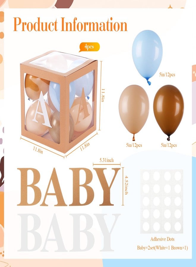 Zhanmai Baby Boxes for Bear Baby Shower Decoration with 4 Letters 36 Balloons 4pcs Transparent Clear Balloon Box Blocks for Boy Girl Balloon Boxes Gender Reveal Party Favors (Brown, Apricot, Blue) - Image 2