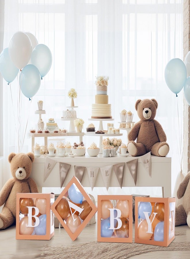 Zhanmai Baby Boxes for Bear Baby Shower Decoration with 4 Letters 36 Balloons 4pcs Transparent Clear Balloon Box Blocks for Boy Girl Balloon Boxes Gender Reveal Party Favors (Brown, Apricot, Blue) - Image 4