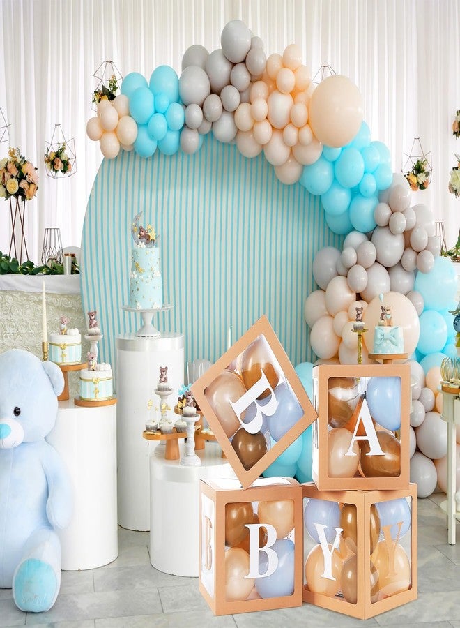 Zhanmai Baby Boxes for Bear Baby Shower Decoration with 4 Letters 36 Balloons 4pcs Transparent Clear Balloon Box Blocks for Boy Girl Balloon Boxes Gender Reveal Party Favors (Brown, Apricot, Blue) - Image 5
