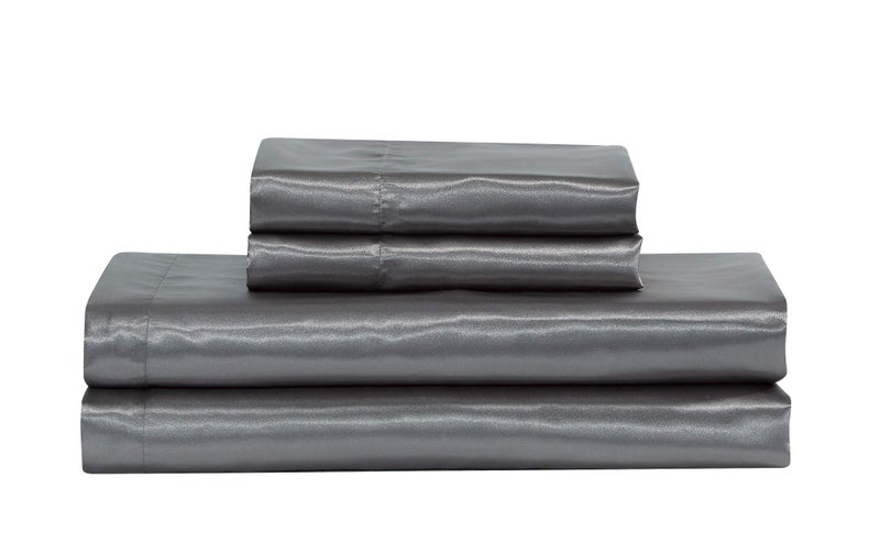 Mk Collection Soft Silky Satin Solid Color Deep Pocket Sheet Set Grey Queen