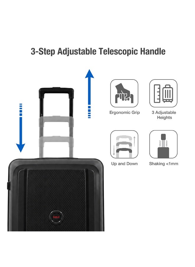 Eagle Express Clifton 3 Piece Luggage Set 20/24/28 Inch All Black, PP Hard Shell Trolley Suitcase Set with Lightweight Travel Design, Cabin & Check-In Luggage, 360 Spinner Wheels, Secure Lock System and 2 Year Warranty - Image 4