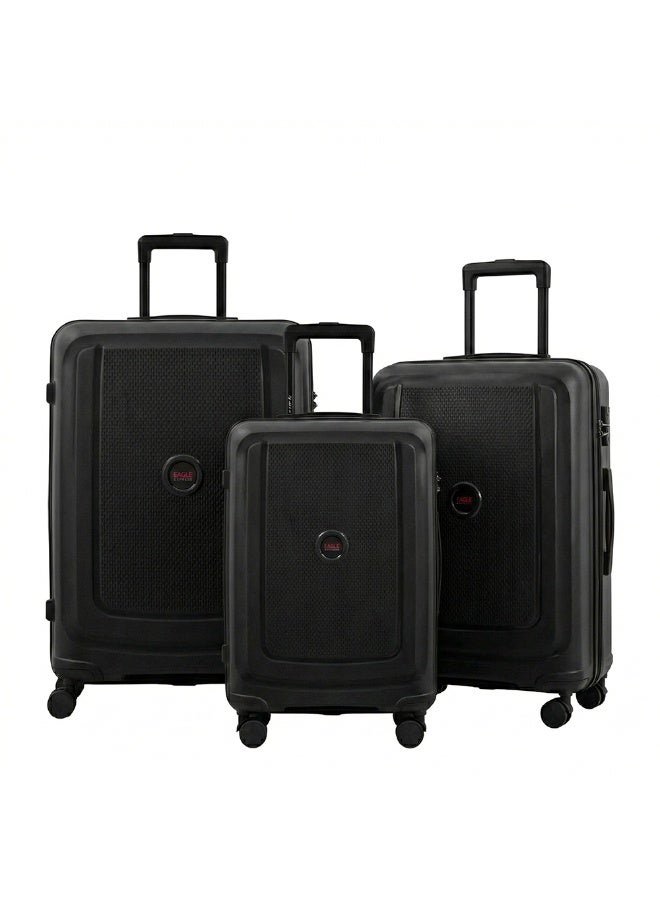 Eagle Express Clifton 3 Piece Luggage Set 20/24/28 Inch All Black, PP Hard Shell Trolley Suitcase Set with Lightweight Travel Design, Cabin & Check-In Luggage, 360 Spinner Wheels, Secure Lock System and 2 Year Warranty - Image 1