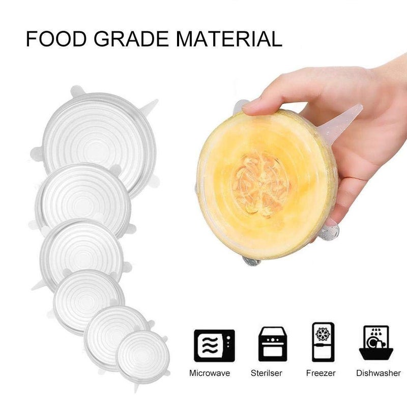 Moolten Set of 6 Reusable Safety Silicone Stretch Dishwasher Microwave and Freezer Safe Lids Flexible Covers for Rectangle Round Square - Bowls Dishes Plates Cans Jars Glassware and Mugs - Image 3