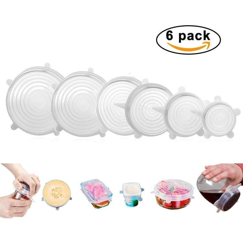 Moolten Set of 6 Reusable Safety Silicone Stretch Dishwasher Microwave and Freezer Safe Lids Flexible Covers for Rectangle Round Square - Bowls Dishes Plates Cans Jars Glassware and Mugs - Image 2