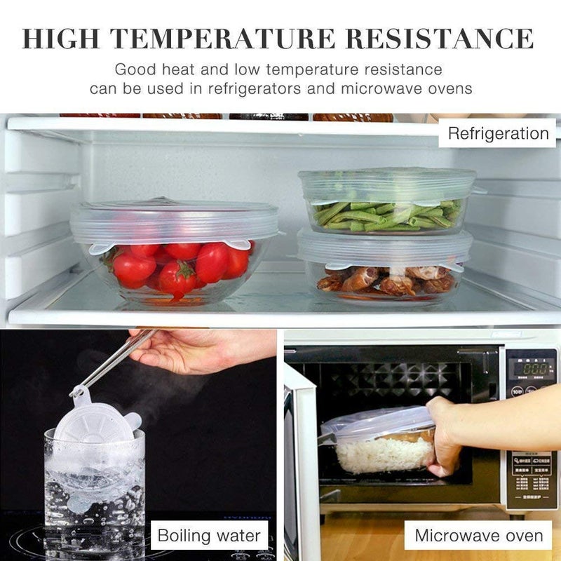 Moolten Set of 6 Reusable Safety Silicone Stretch Dishwasher Microwave and Freezer Safe Lids Flexible Covers for Rectangle Round Square - Bowls Dishes Plates Cans Jars Glassware and Mugs - Image 4