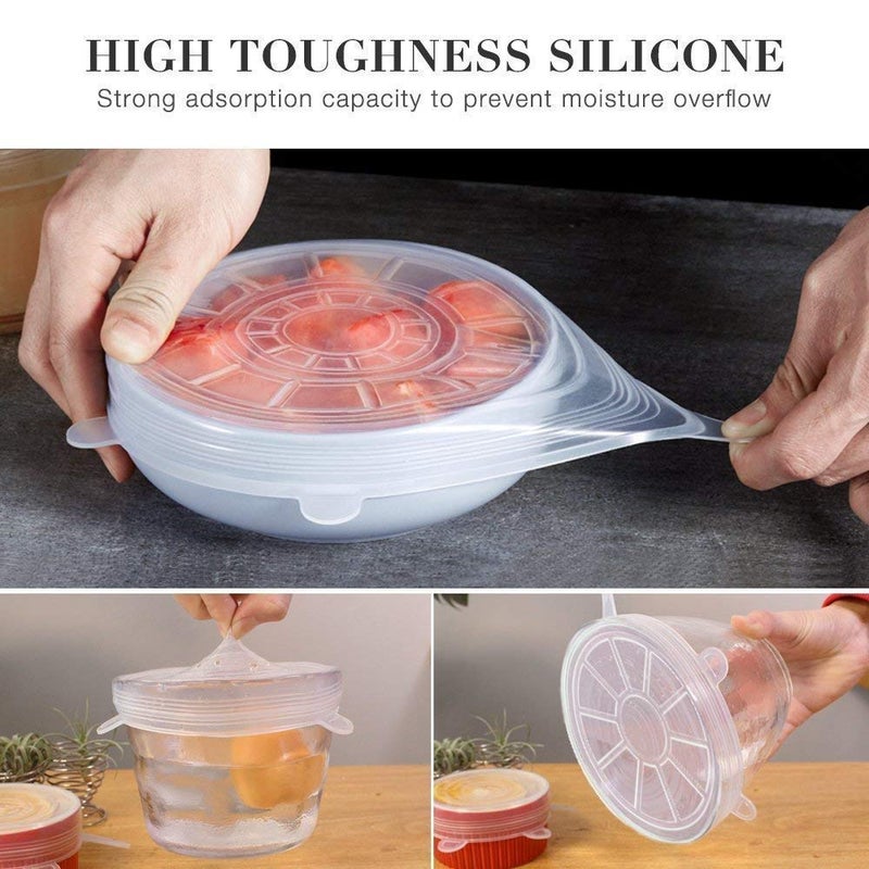 Moolten Set of 6 Reusable Safety Silicone Stretch Dishwasher Microwave and Freezer Safe Lids Flexible Covers for Rectangle Round Square - Bowls Dishes Plates Cans Jars Glassware and Mugs - Image 5