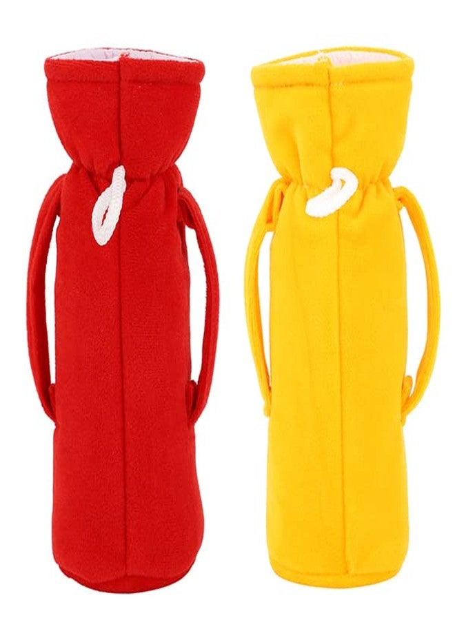 MW PRINTS Soft Plush Stretchable Baby Feeding Bottle Cover Easy to Hold Strap with Animated Cartoon Suitable for 125 ML-250 ML Feeding Bottle (Red & Yellow) - Image 2