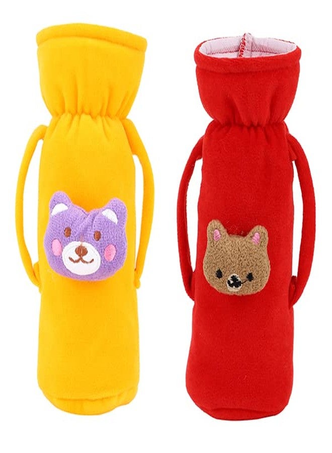 MW PRINTS Soft Plush Stretchable Baby Feeding Bottle Cover Easy to Hold Strap with Animated Cartoon Suitable for 125 ML-250 ML Feeding Bottle (Red & Yellow) - Image 1
