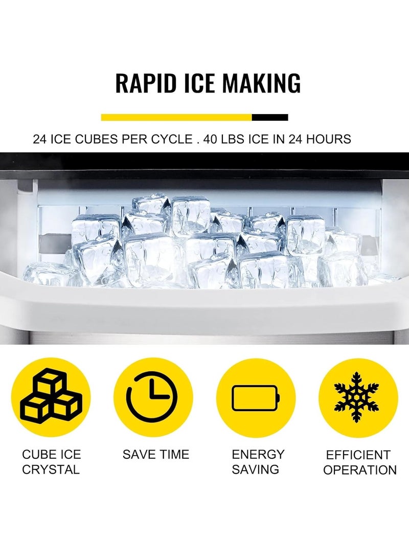 XVersion Portable Ice Maker Machine for Home & Office – Countertop Bullet Ice Maker, 12KG Daily Ice Production, 9 Ice Cubes in 6–8 Minutes, Stainless Steel, Fast & Energy Efficient Ice Machine - Image 2