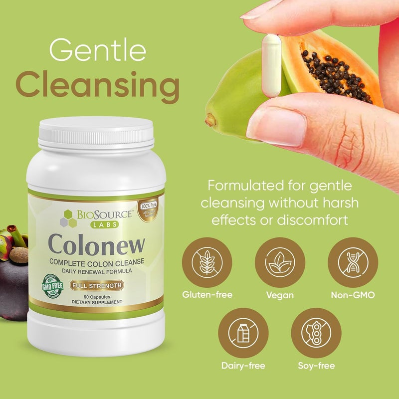 BioSource Labs Colonew Complete Colon Cleanse Natural Detox Supplement for Daily Digestive Health Renewal Formula  60 Capsules - Image 2