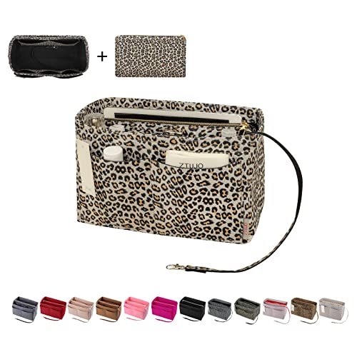 ZTUJO Purse Organizer Insert, Felt Bag Organizer with Metal Zipper, Handbag & Tote Shaper, For Speedy Neverfull Tote, 7 Sizes(Medium, Leopard) - Image 1