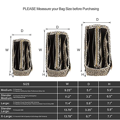 ZTUJO Purse Organizer Insert, Felt Bag Organizer with Metal Zipper, Handbag & Tote Shaper, For Speedy Neverfull Tote, 7 Sizes(Medium, Leopard) - Image 2