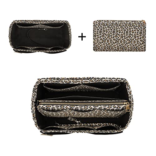 ZTUJO Purse Organizer Insert, Felt Bag Organizer with Metal Zipper, Handbag & Tote Shaper, For Speedy Neverfull Tote, 7 Sizes(Medium, Leopard) - Image 5