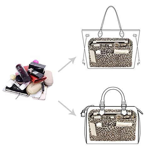 ZTUJO Purse Organizer Insert, Felt Bag Organizer with Metal Zipper, Handbag & Tote Shaper, For Speedy Neverfull Tote, 7 Sizes(Medium, Leopard) - Image 4